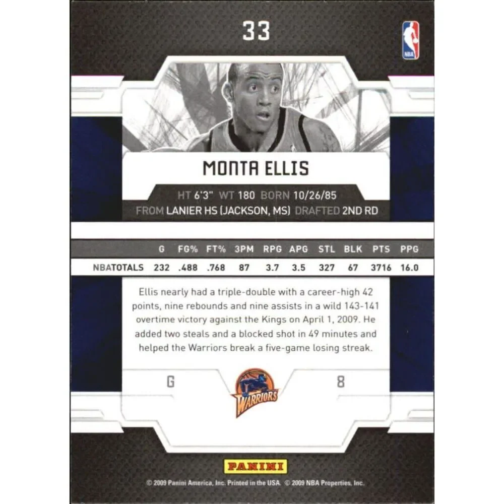 2009 Donruss Elite Basketball Card - #33 Monta Ellis